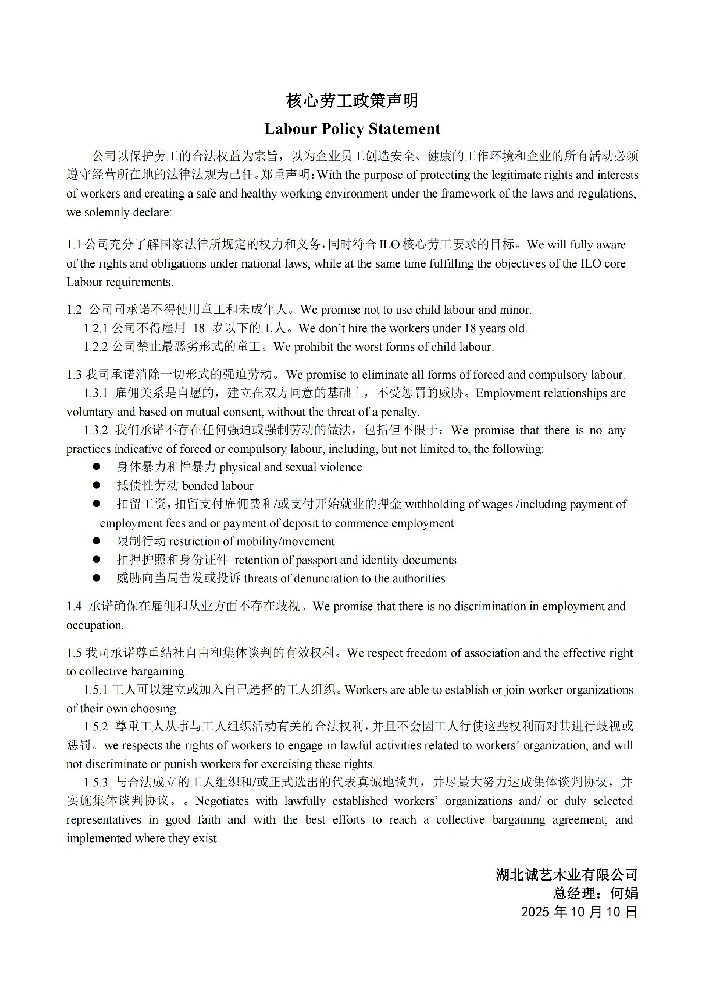 核心劳工政策声明